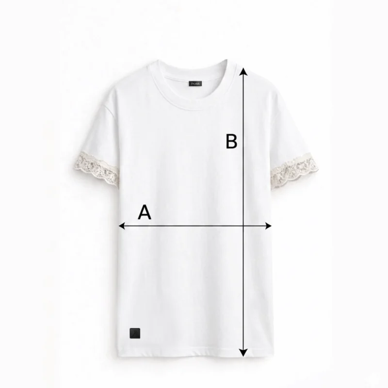 Guía de tallas de camiseta blanca oversize con puntilla en las mangas marca Faaia moda