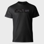 Camiseta negra faaia de algodón orgánico con bordado de tela fallera negra con un elegante patrón floral en relieve