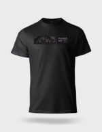 Camiseta negra faaia de algodón orgánico con bordado de tela fallera negra con un elegante patrón floral en relieve