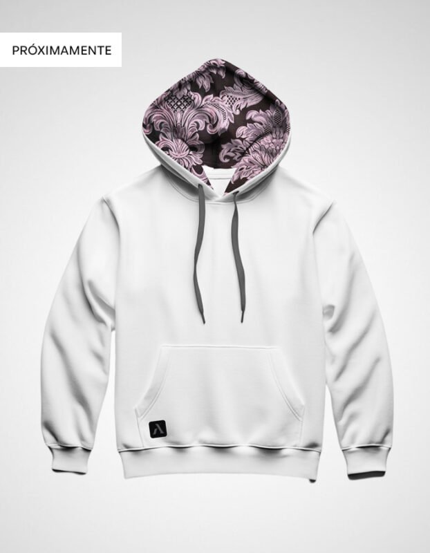 Sudadera con capucha blanca y tela fallera autentica con tonos morados Faaia