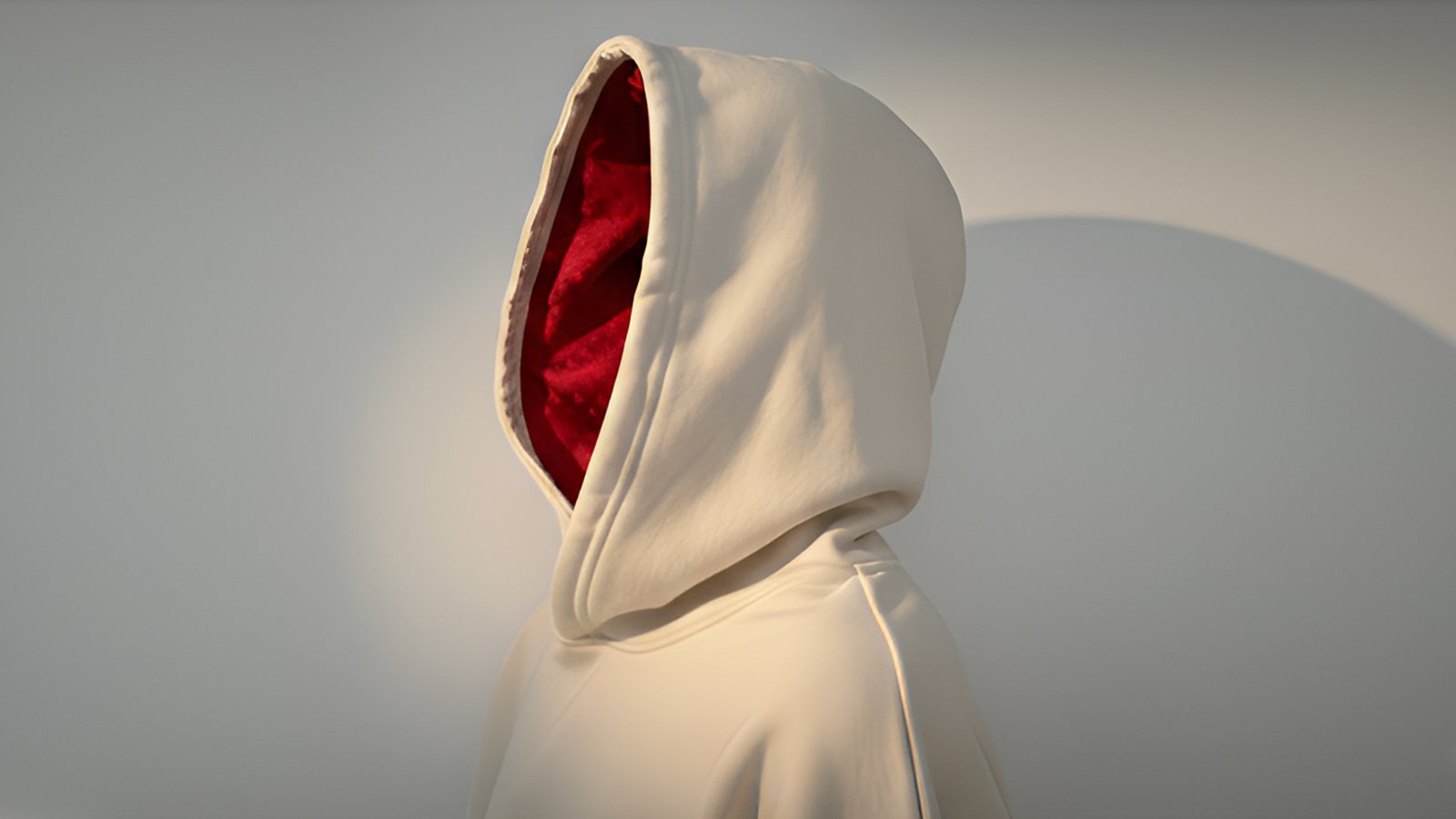 Sudadera marca Faaia color blanco roto con tela de seda damasco rojo en la capucha.