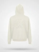 Vista trasera de la sudadera blanco coco Faaia con bordado en la espalda.