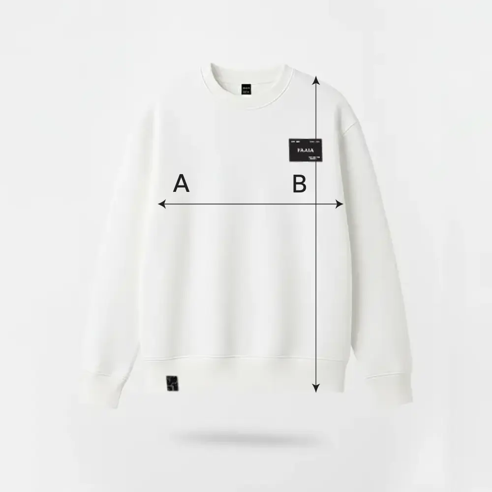 Guías con flechas para saber la talla de la sudadera oversize blanca modelo LLUM de la marca Faaia.