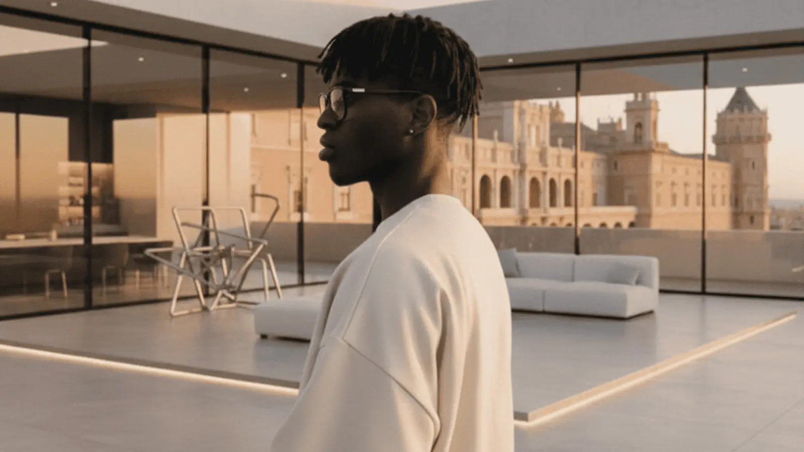 Hombre joven de color posando con sudadera faaia.