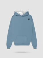 Plano frontal de sudadera en color citadel con la capucha en damasco blanco tono sobre tono de la marca Faaia.