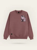 Sudadera color burdeos marca Faaia con tela fallera damasco en el pecho.