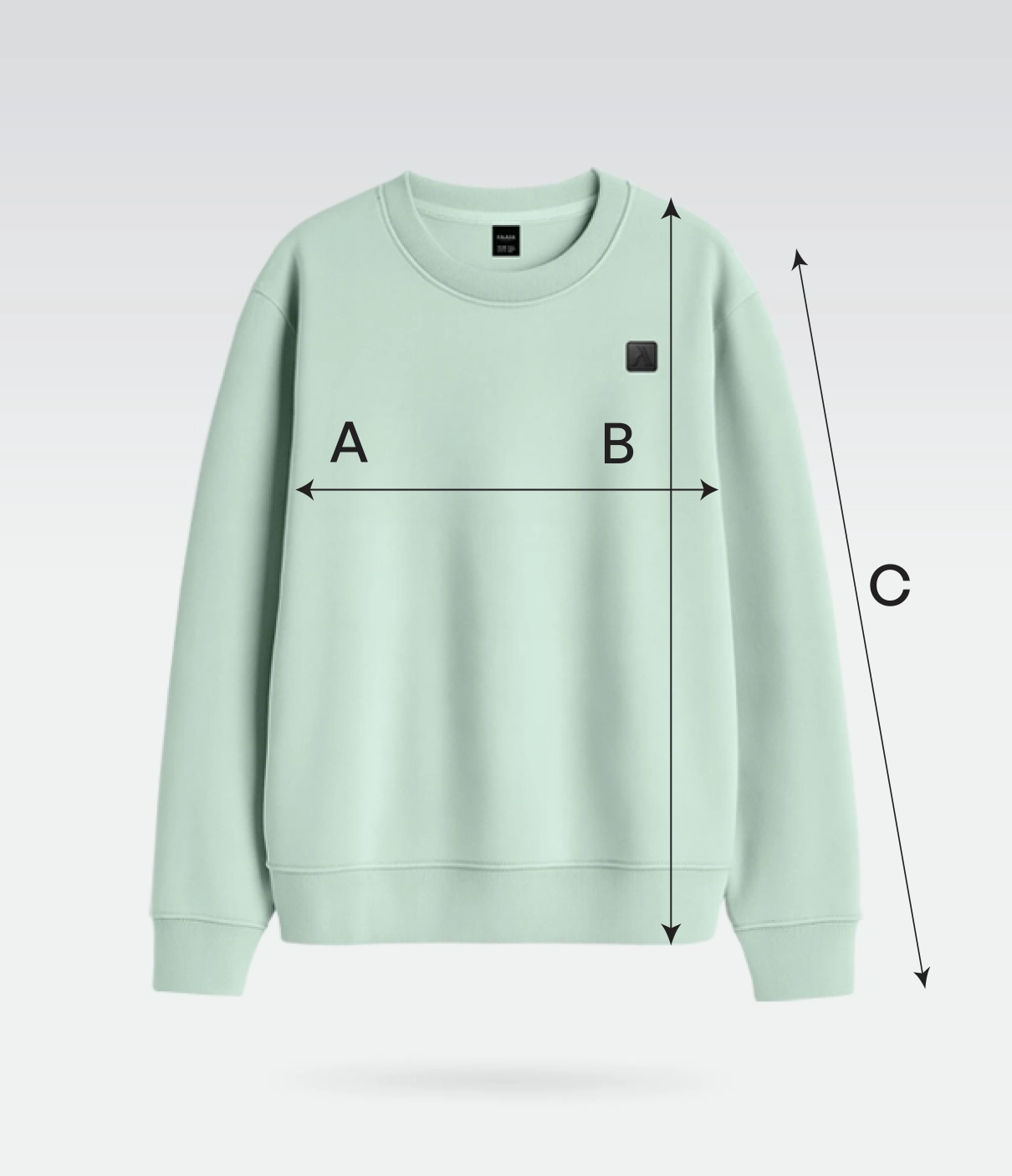 Referencia del guiado de tallas para la sudadera color verde claro de la marca Faaia moda.