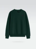 Sudadera elegante verde botella marca Faaia con etiqueta de relieve premium con el icono en el pecho.