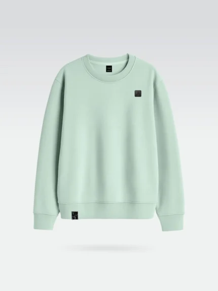 Sudadera de la marca Faaia de color verde Claro con un parche de micro inyeccion en el pecho.