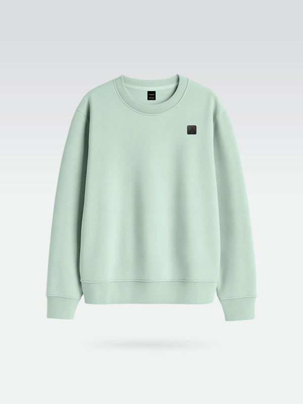 Sudadera de la marca Faaia de color verde Claro con un parche de micro inyeccion en el pecho.