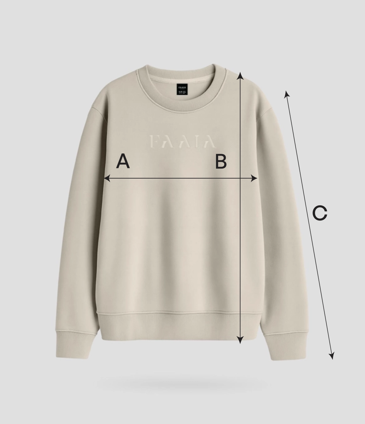 Referencia del guiado de tallas para la sudadera color string de la marca Faaia moda.