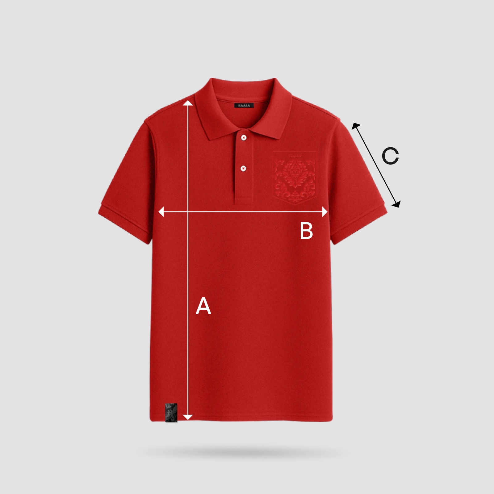 Guia de tallas polo piqué rojo modelo Fok de la marca Faaia.