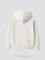 Imagen trasera de sudadera color gris claro con ornamento bordado en la espalda, marca Faaia.