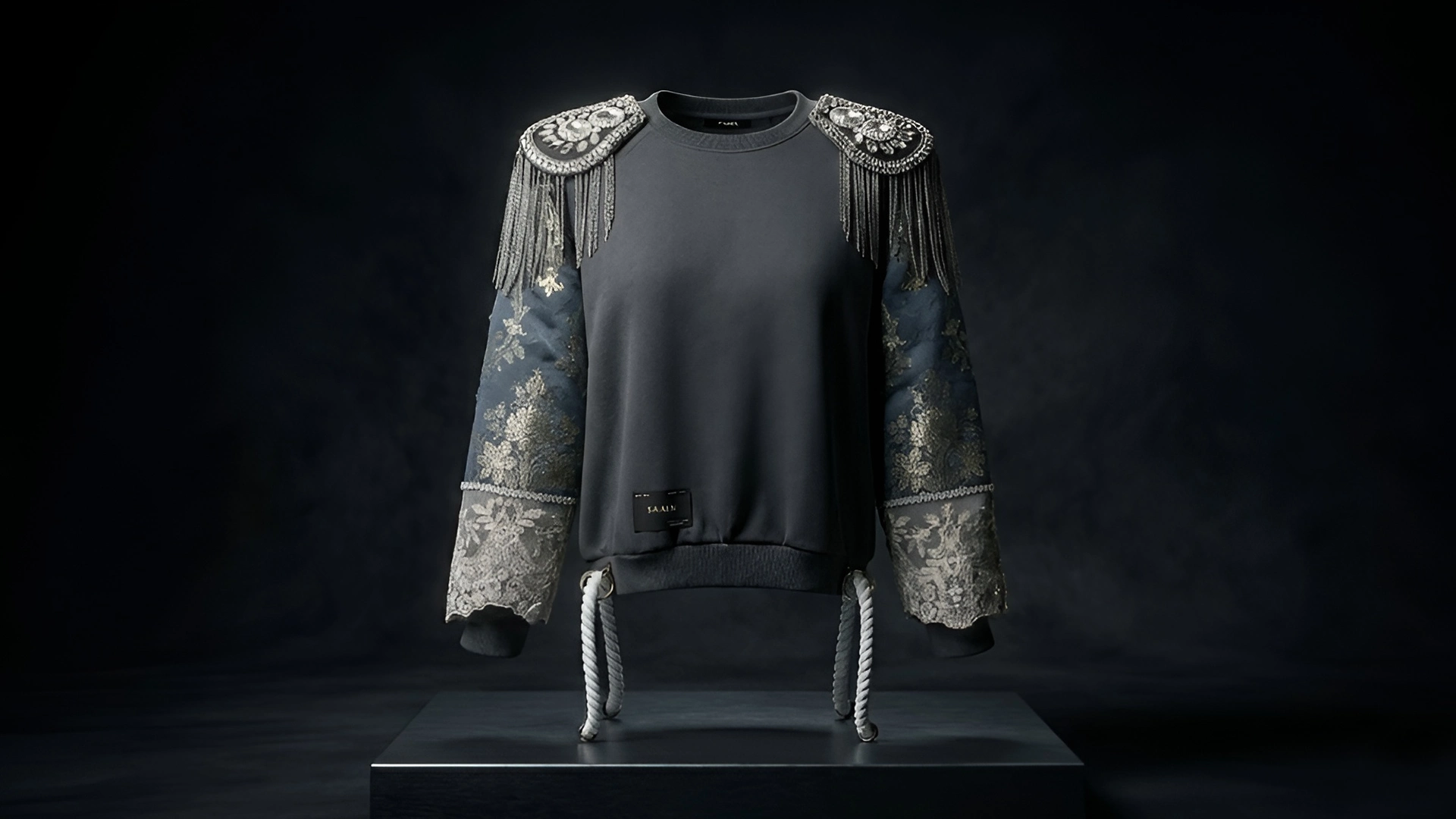 Pieza de ropa con brocatel valenciano, puntilla, charreteras para los hombros y cuerdas laterales creada en exclusiva para la gira de Laura Pausini 2026 de lamarca de ropa Faaia Valencia