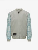 Chaqueta bomber color gris claro con las mangas en damasco azul celeste y blanco marca Faaia.