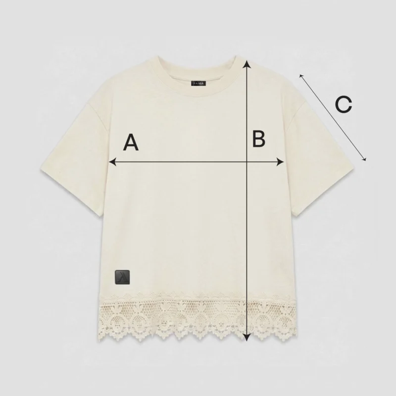 Guía de tallas camiseta crop con puntilla marca Faaia
