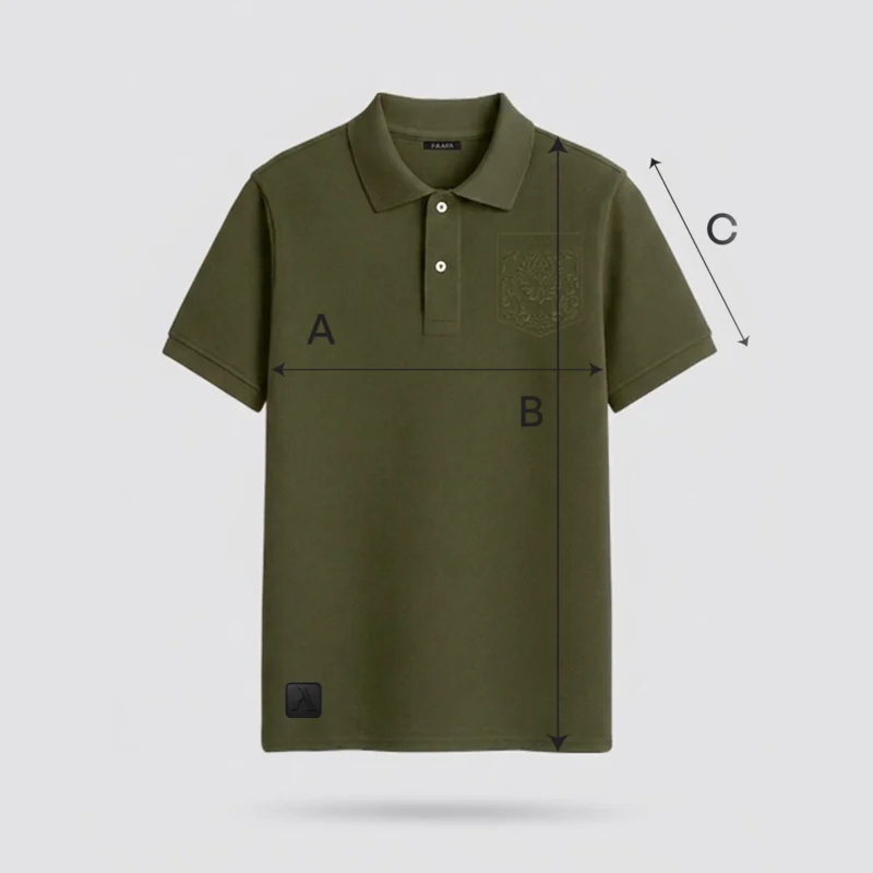 Guía de tallas polo verde militar con bordado en el pecho marca Faaia moda.